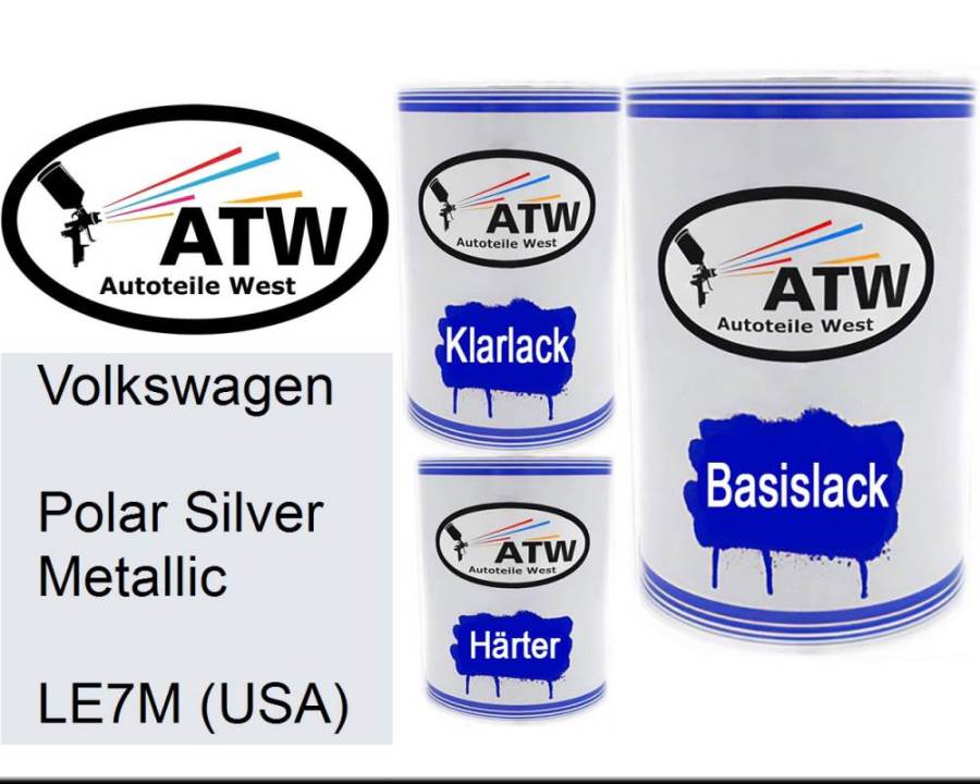 Volkswagen, Polar Silver Metallic, LE7M (USA): 500ml Lackdose + 500ml Klarlack + 250ml Härter - Set, von ATW Autoteile West.